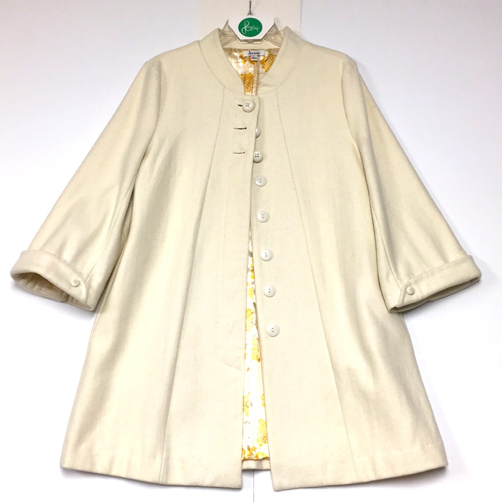Vintage-Style A-Line Wool-Blend Coat, Size L